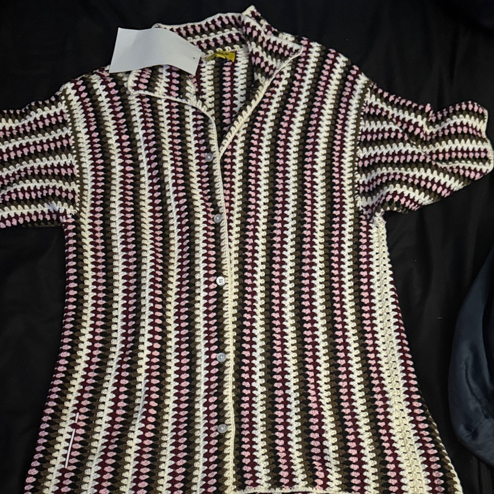 Striped Crochet Button-Up Shirt